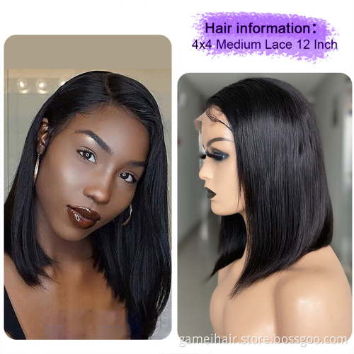 wholesale 2021New product Raw Brazilian Virgin Bob 4*4" 8-14length Human Hair Wig Cheap Transparent Lace human hair wig